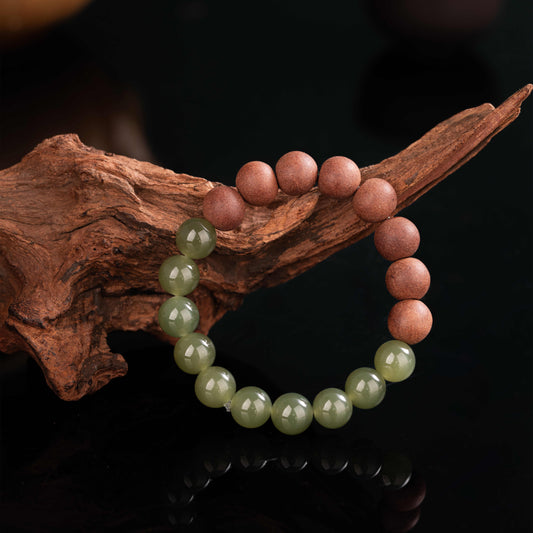 Green Bamboo Clarity Jade & Incense Bead Bracelet