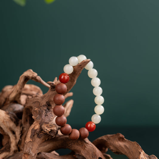 Sweet Peach Blossom" Jade & Agate Bracelet