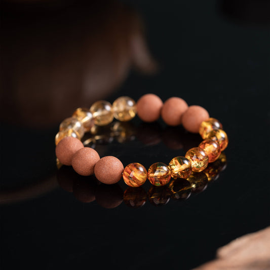 Golden Fortune Citrine & Amber Bead Bracelet